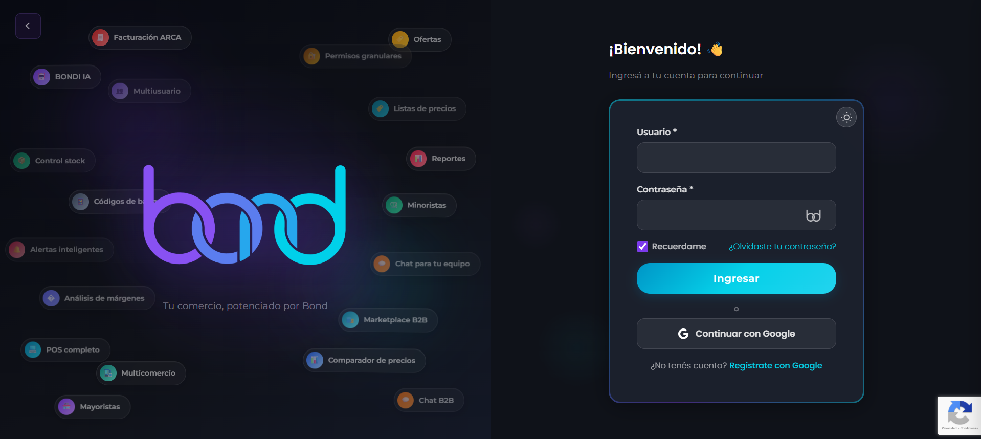 BONDCOMMERCE - Ingresar con Google